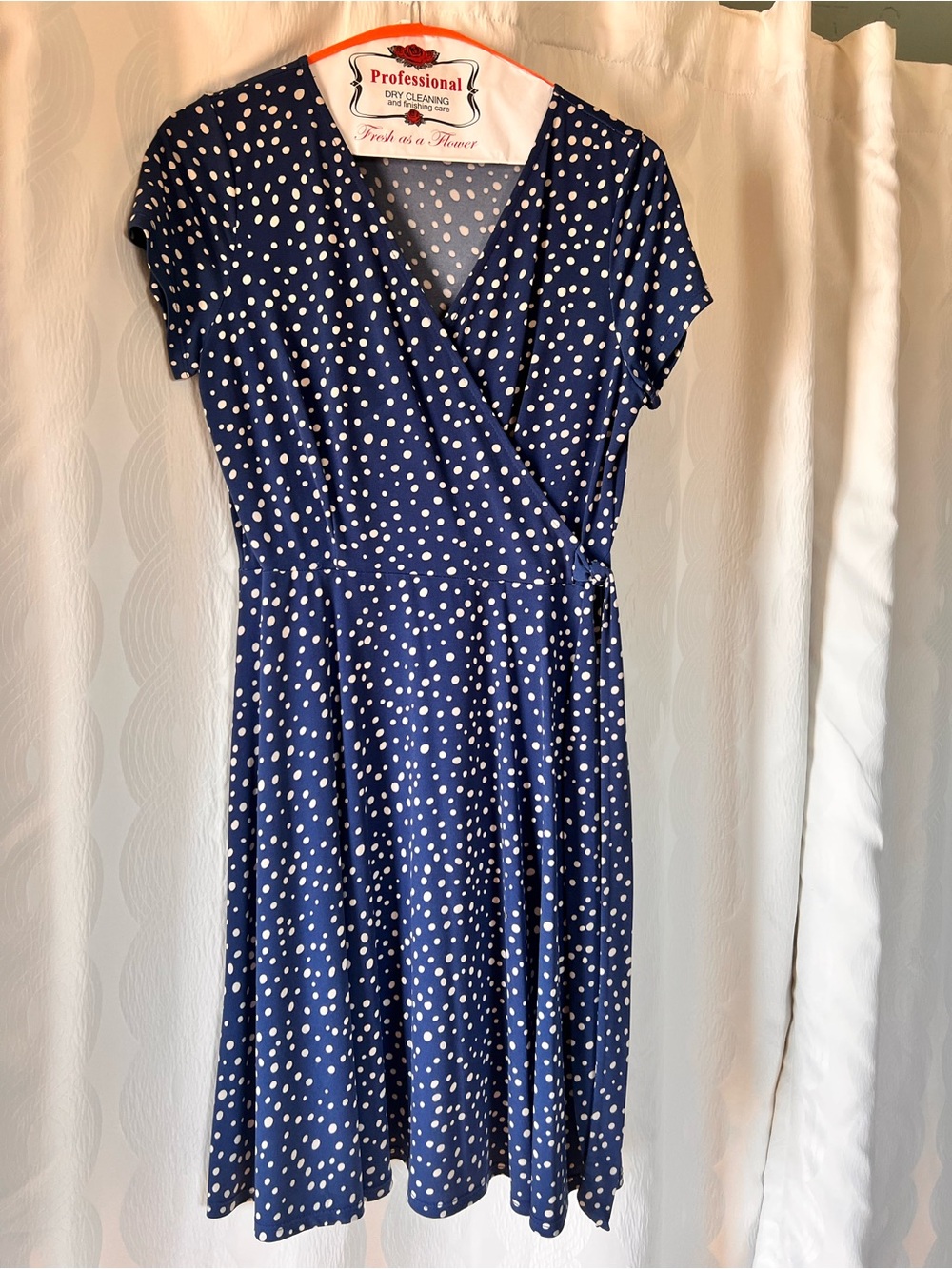 Kaileigh Navy and White Polka Dot Wrap Midi Dress